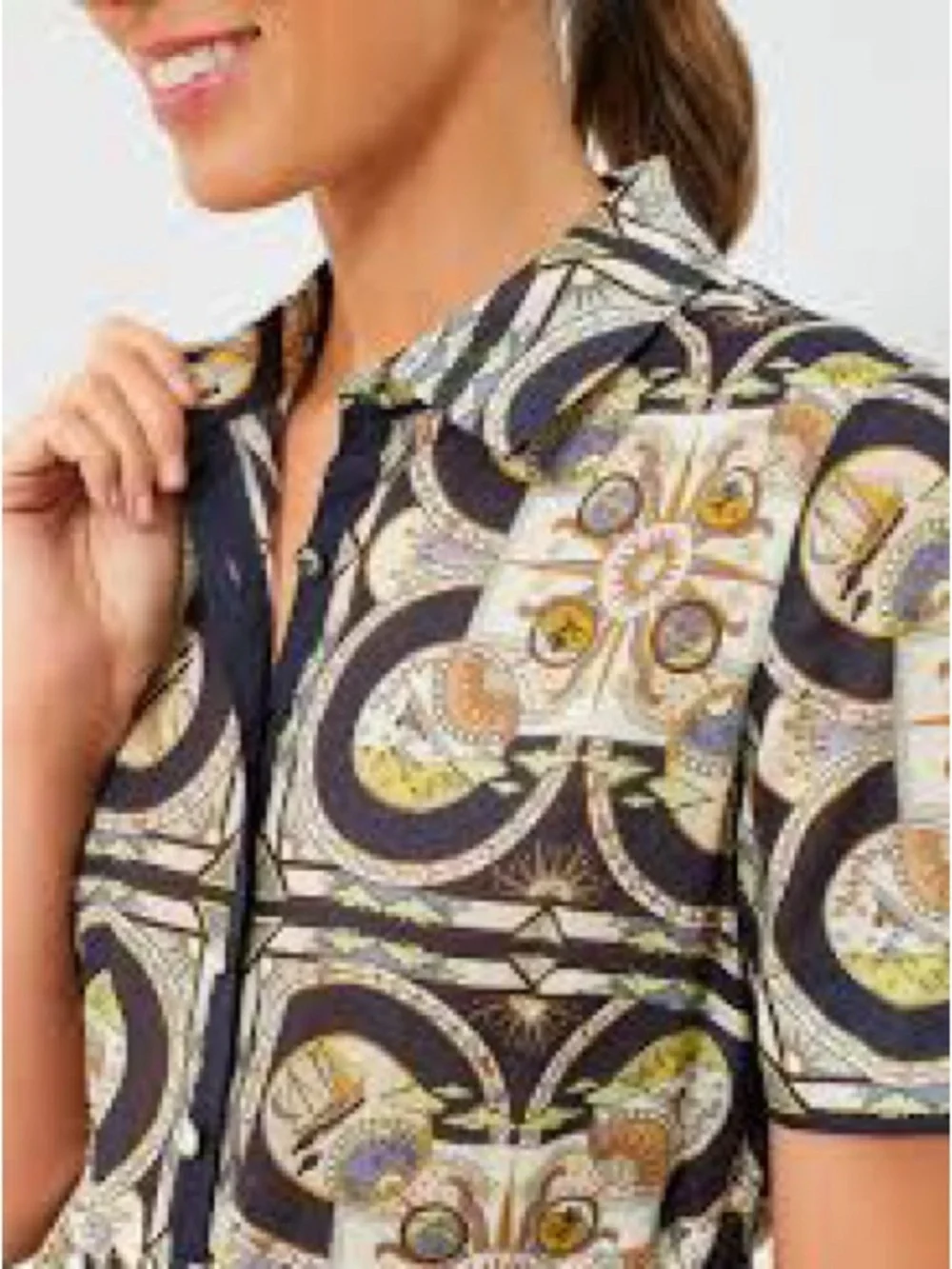 Tory Burch printed shirtdress in navy sundial s